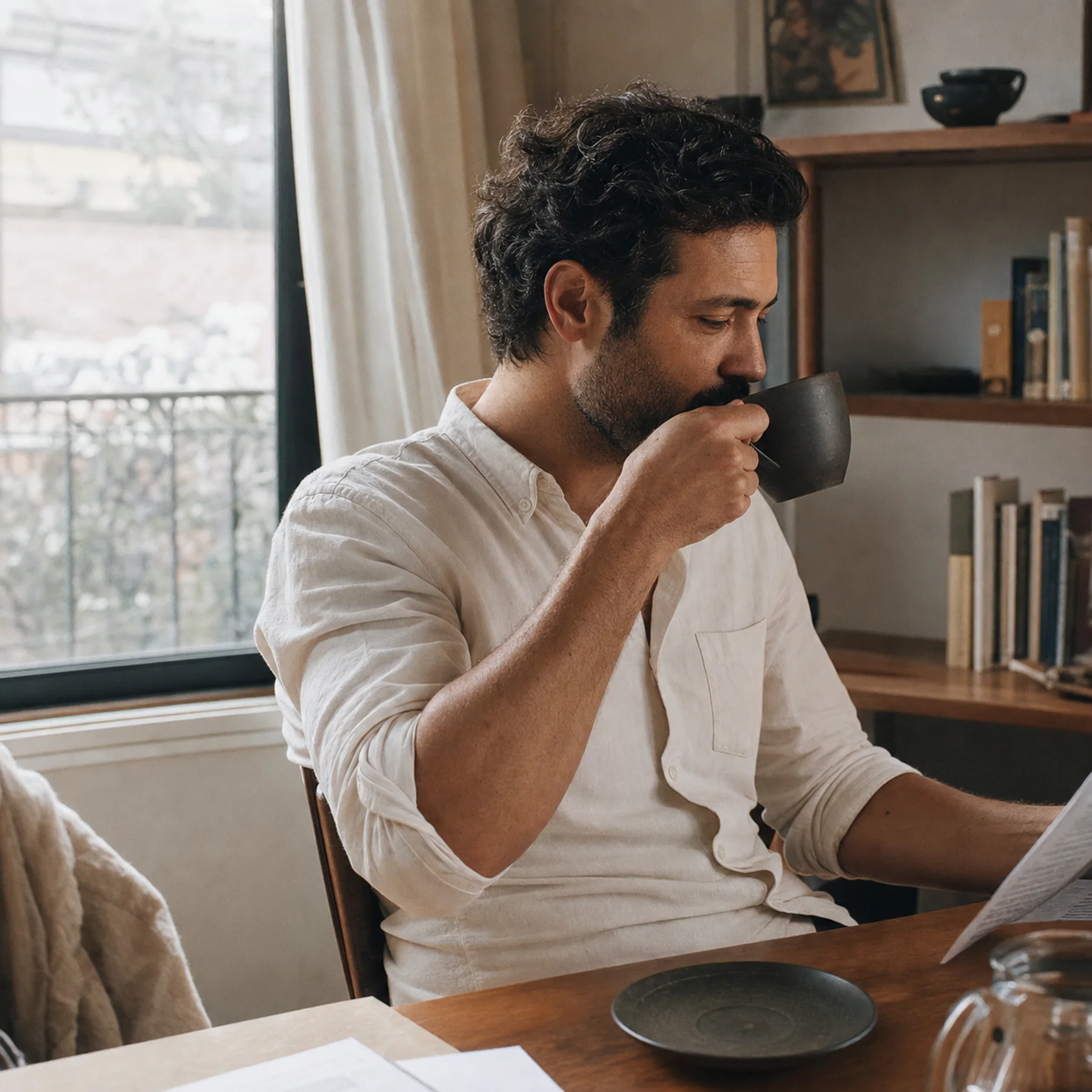 A calm afternoon coffee ritual at home